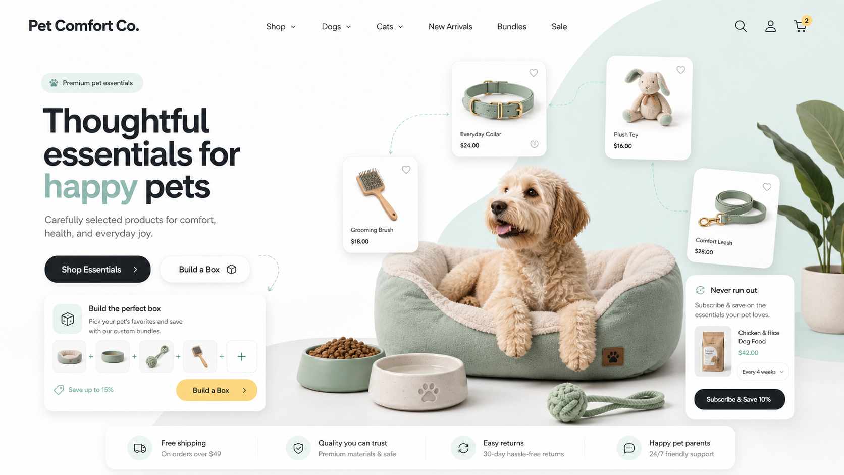 Premium Pet Supplies ecommerce website design mockup