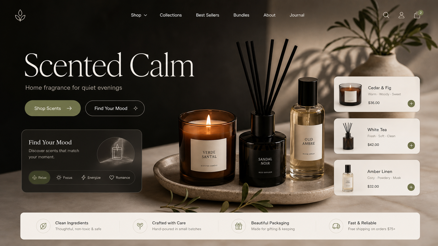Premium Home Fragrance ecommerce website design mockup